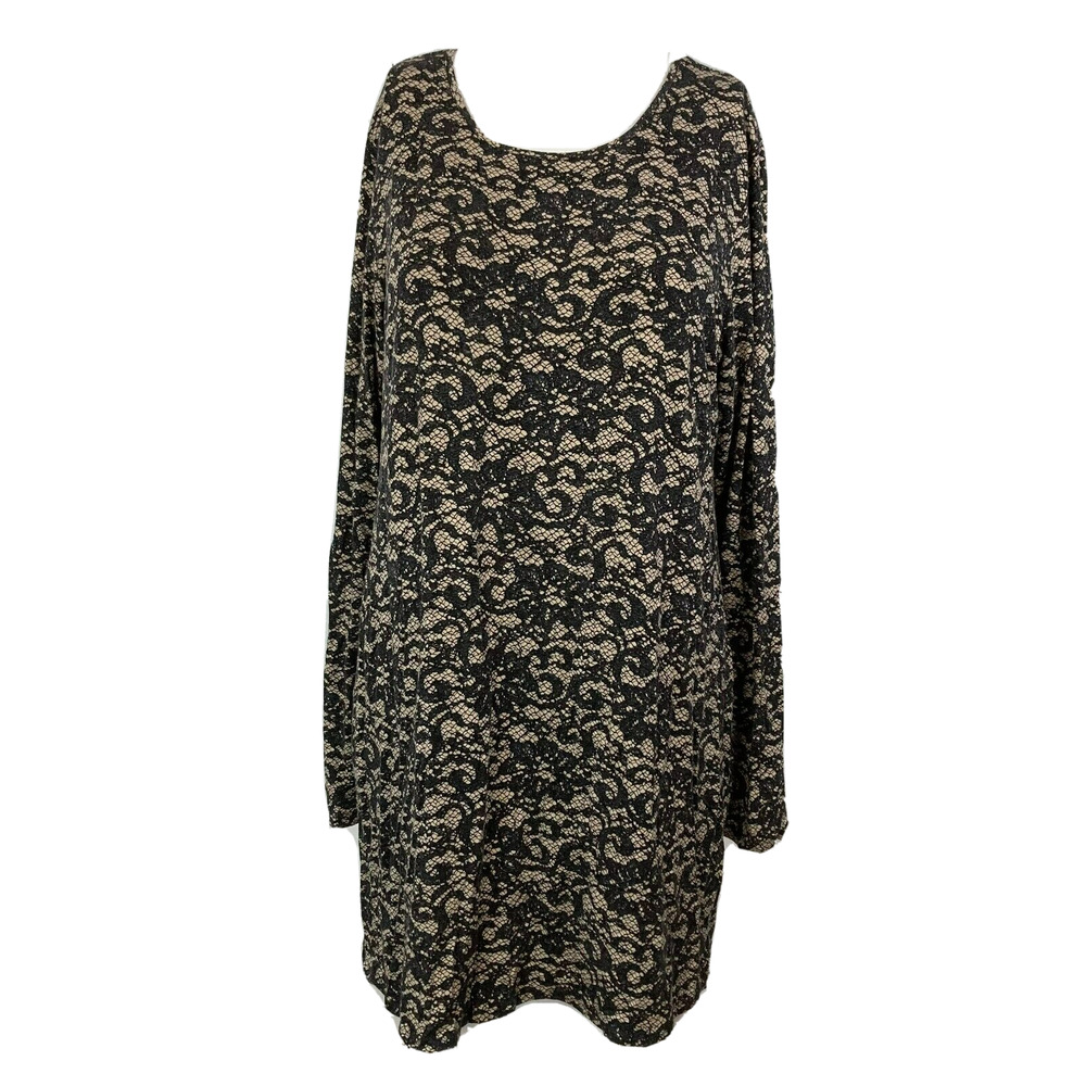 J. Jill Shirt Womens Sz Medium Black Lace Print Tunic Top Stretch Knit Pullover